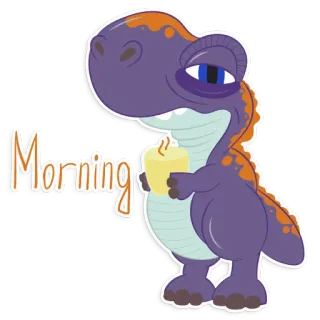 😒 871362f1 Morning ไดโนเสาร์, เช้า, การ์ตูน, ทักทาย, สัตว์ telegram sticker