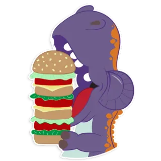🍔 88fa3191 ไดโนเสาร์, เบอร์เกอร์, อาหาร, สัตว์, การ์ตูน telegram sticker