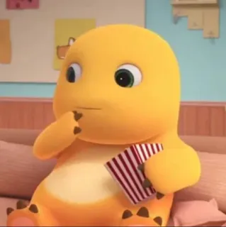 🌟 d7235552 dinosaurier, cartoon, popcorn, gelb, süß telegram sticker