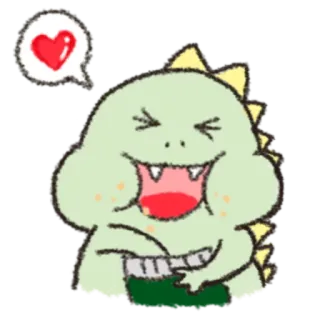 🎋 46fc6ed4 khủng long, dễ thương, hoạt hình, quái vật, trái tim, kawaii, xanh lá cây whatsapp sticker