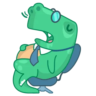 🤓 5bae6479 dinosaur, cartoon, office, tie, glasses, green, chair, animal telegram sticker