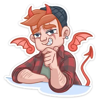 😈 94817aa4 iblis, setan, kartun, tanduk, sayap, pria, kemeja kotak-kotak telegram sticker