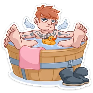 😉 853c9886 LOVE IS PAIN mandi, kartun, bebek, cinta, sakit, tato, bak mandi telegram sticker