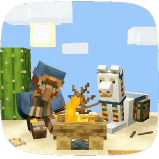 🥱 84b337d9 Minecraft Minecraft, gra, wieśniak, lama, ognisko, pustynia, gra wideo telegram sticker