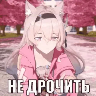 🤫 a202615c НЕ ДРОЧИТЬ สาวอนิเมะ, หูแมว, เสื้อฮู้ดสีชมพู, ข้อความรัสเซีย, ตัวละครอนิเมะ telegram sticker