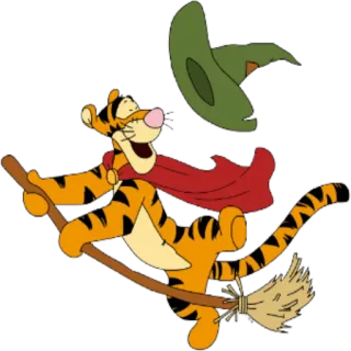 🛫 13054c08 Tigger Winnie the Pooh Tigger, Winnie the Pooh, phù thủy, chổi, Halloween, Disney telegram sticker