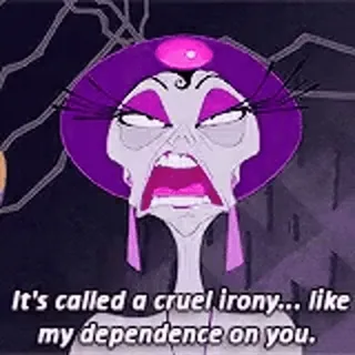 😒 4bb36f94 Yzma The Emperor's New Groove It's called a cruel irony... like my dependence on you. Yzma, Keizer Kuzco, Disney, schurk, ironie, wreed, grappig telegram sticker