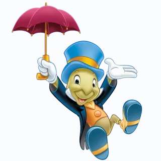 👋 8556f24f Jiminy Cricket Pinocchio Disney, Jiminy Cricket, Pinocchio, Cartoon, Umbrella telegram sticker