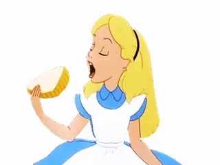 🥪 374f7e28 Alice Alice in Wonderland ดิสนีย์, การ์ตูน, อาหาร, กิน, ผู้หญิง, ผมบลอนด์ telegram sticker