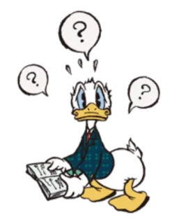 ❓ 5cc3f7a5 Donald Duck Donald Duck, cartoon, question marks, thinking, confused, reading telegram sticker