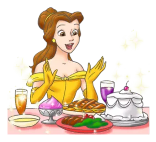 😊 98e242bb Belle Beauty and the Beast дисней, принцесса, еда, стол, мультфильм telegram sticker