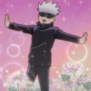 🎌 9d84438e Satoru Gojo Jujutsu Kaisen Satoru Gojo, Jujutsu Kaisen, Anime, Mangá, Personagem, Flores, Brilhos whatsapp sticker