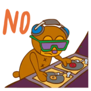😒 0afec61a NO dj, musique, platine, casque, dessin animé, marron, mignon telegram sticker