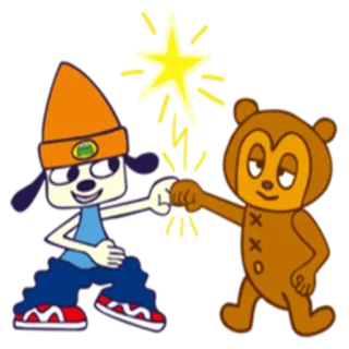 🤩 e035cce4 Parappa PA parappa the rapper, personnage de dessin animé, check de poing, amitié, kawaii telegram sticker