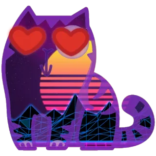 😍 25a45882 chat, synthwave, vaporwave, rétro, années 80, coeur yeux, animal, autocollant telegram sticker