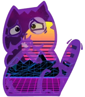🤭 36e5d2c9 chat, synthwave, rétro, vaporwave, années 80, animal, violet telegram sticker