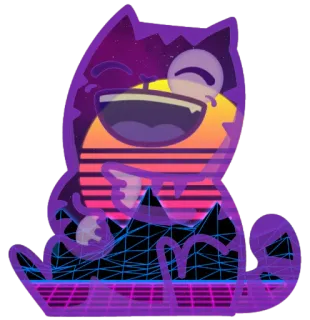 😆 3887aa50 autocollant, dessin animé, chat, rétro, vaporwave, violet, géométrique telegram sticker