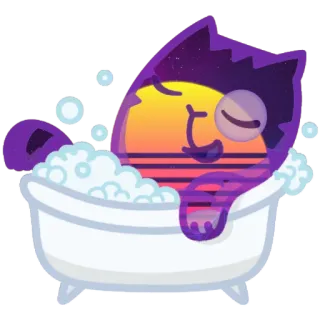 😉 4cc1ebf1 chat, baignoire, bulles, relaxation, mignon, coucher de soleil, rétro, dessin animé telegram sticker