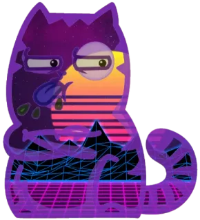 😛 65ca9390 chat, vaporwave, synthwave, rétro, années 80, dessin animé, autocollant, animal telegram sticker
