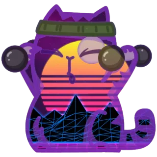 😓 bcf2d982 chat, rétro, synthwave, exercice, poids, entraînement, géométrique, vaporwave telegram sticker