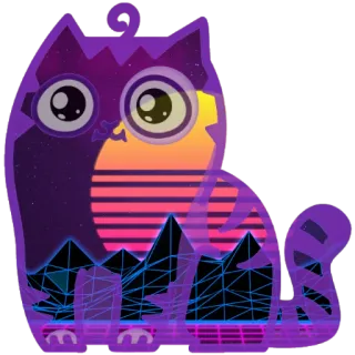 🙂 bfdfc8c8 chat, rétro, années 80, vaporwave, synthwave, animal, violet telegram sticker