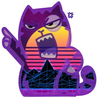 😡 ca2da4b8 chat, en colère, violet, rétro, années 80, synthwave, géométrique telegram sticker