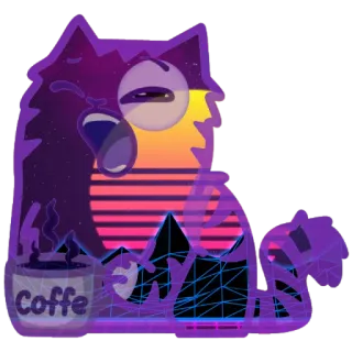 😙 d014dc61 Coffe café, chat, fatigué, vaporwave, matin, dessin animé telegram sticker