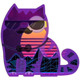 😎 ffb1e96c chat, lunettes de soleil, moustache, vaporwave, rétro, années 80, synthwave, animal, violet telegram sticker