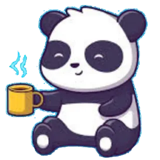 😄 7a4b8ba4 Panda, Lindo, Café, Animal, Kawaii, Dibujos animados, Bebida telegram sticker