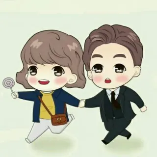 💑 93586daa Kartun, Anime, Pasangan, Lucu, Chibi, Berjalan, Lolipop telegram sticker