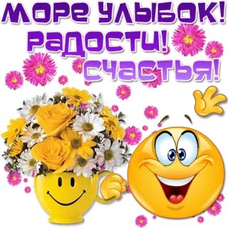 😀 17fc8e9a МОРЕ УЛЫБОК! РАДОСТИ! СЧАСТЬЯ! bunga, senyum, kebahagiaan, kegembiraan, emoji whatsapp sticker
