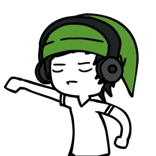 💃 0059867e Desenho animado, Fones de ouvido, Chapéu verde, Dançando, Música telegram sticker
