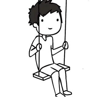 🤠 a71ddbb8 desenho animado, balanço, criança, menino, brincando, preto e branco, personagem, simples telegram sticker