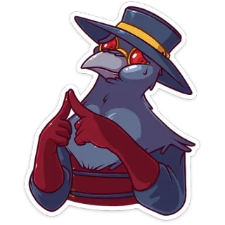 🥺 4e506253 чумной доктор, птица, персонаж, шляпа, красные перчатки, пальцы домиком telegram sticker