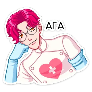 😏 702920e5 АГА médico, anime, mangá, cabelo rosa, médico, coração, cruz whatsapp sticker