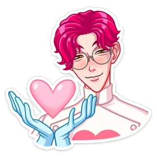 ❤️ 900eee40 anime, cabelo rosa, personagem, coração, óculos, doutor, amor, romance whatsapp sticker