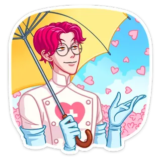 💕 91b0ba5b ilustração, desenho animado, homem, guarda-chuva, corações, céu, personagem, amor whatsapp sticker