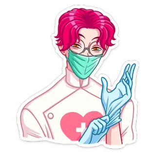 👨‍⚕ 96be513e médico, enfermeira, médico, saúde, cabelo rosa, luvas, máscara whatsapp sticker