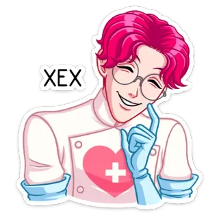 😅 a18bd7f5 XEX anime, médico, coração, cabelo rosa, óculos, médico whatsapp sticker