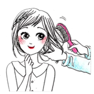 🙂 c92db5a5 cô gái, tóc, bàn chải, lược chải tóc, dễ thương, hoạt hình, nhãn dán telegram sticker