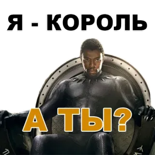 ✨ d06fd74c Black Panther Я - КОРОЛЬ
А ТЫ? Чёрная Пантера, Marvel, король, супергерой, Чедвик Боузман whatsapp sticker