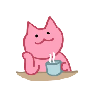 🍵 1de1ada5 kot, kreskówka, napój, kawa, słodki, różowy, filiżanka, relaksujący telegram sticker