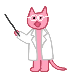 🤓 a5618d8a kot, naukowiec, fartuch laboratoryjny, okulary, kreskówka, różowy, słodki telegram sticker