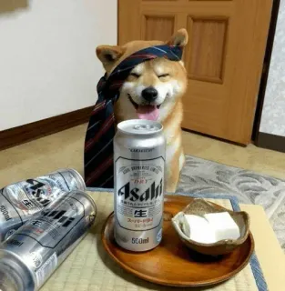 🐾 78a61994 Asahi hond, alcohol, bier, Asahi, feest, humor telegram sticker