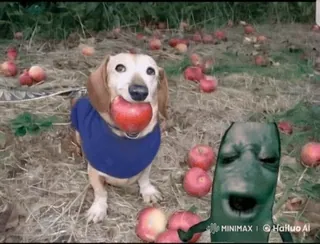 🌟 b9d3b88f chien, teckel, pomme, animal, fruit, animal de compagnie, mignon telegram sticker