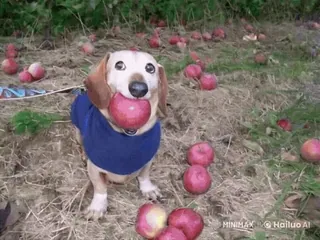 🌟 dd453d50 chien, teckel, pomme, pommes, fruit, animal, mignon, nature telegram sticker