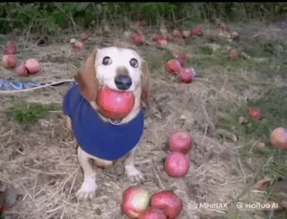 🌟 e92144d4 chien, teckel, pomme, fruit, mignon, animal, animal de compagnie, récolte telegram sticker