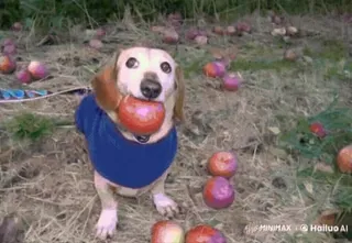 🌟 fe02e4e9 chien, teckel, pomme, automne, fruit, animal de compagnie, animal telegram sticker