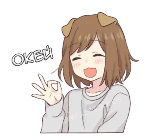 🆗 e0406579 ОКЕЙ animé, fille, ok, geste, joyeux, oreilles de chien whatsapp sticker