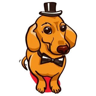 🙂 02b2a851 개, 닥스훈트, 실크햇, 나비 넥타이, 만화, 동물, 애완 동물, 귀여운 telegram sticker